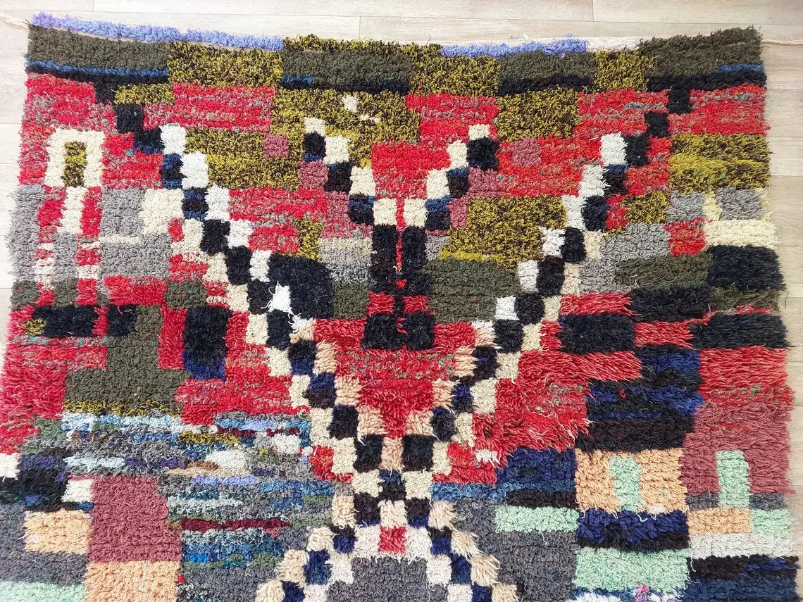 Vibrant Moroccan Boucherouite Rug: Handwoven Recycled Art Carpet for Entryway (4'4"x7') MoroccanBazzArts