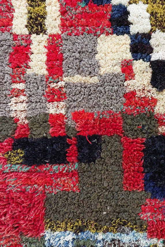 Vibrant Moroccan Boucherouite Rug: Handwoven Recycled Art Carpet for Entryway (4'4"x7') MoroccanBazzArts
