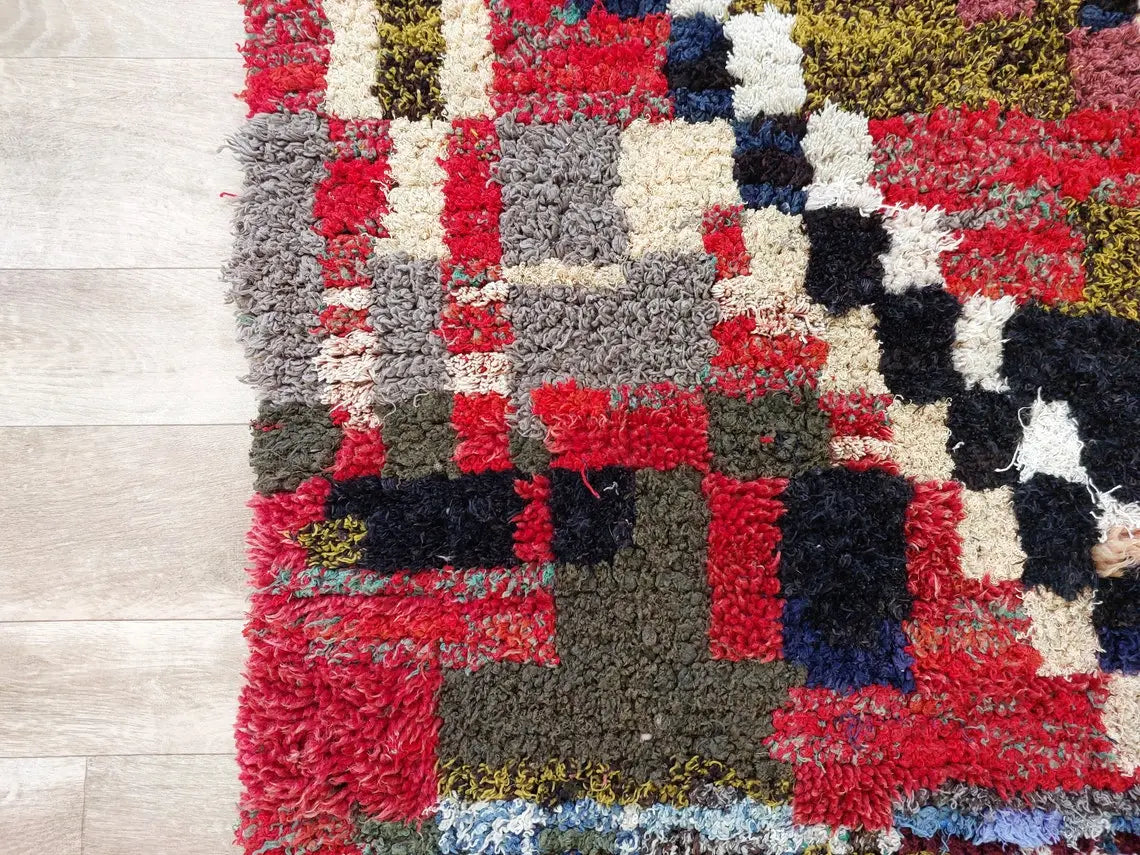 Vibrant Moroccan Boucherouite Rug: Handwoven Recycled Art Carpet for Entryway (4'4"x7') MoroccanBazzArts