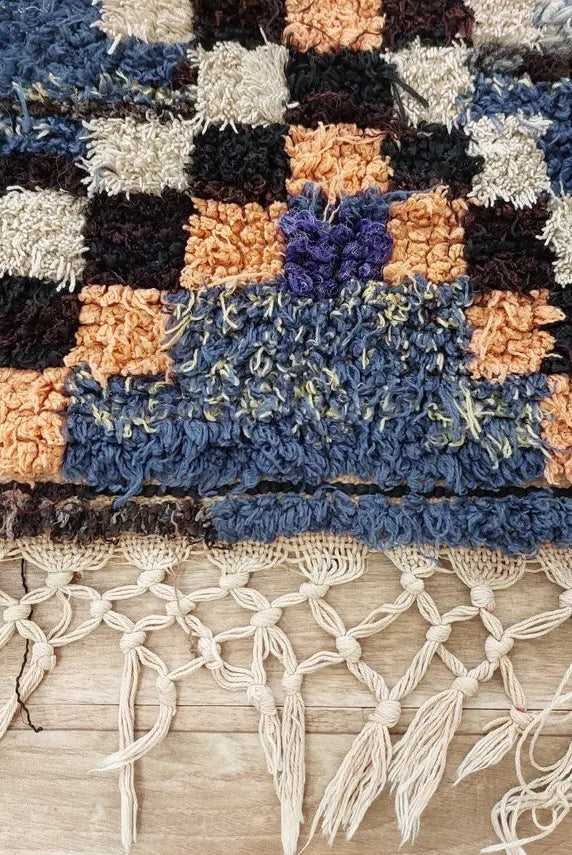 Vibrant Moroccan Boucherouite Rug: Handwoven Recycled Art Carpet for Entryway (4'4"x7') MoroccanBazzArts