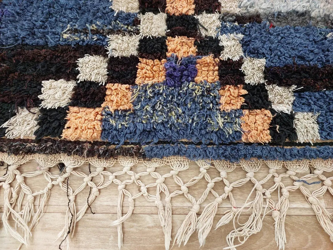 Vibrant Moroccan Boucherouite Rug: Handwoven Recycled Art Carpet for Entryway (4'4"x7') MoroccanBazzArts