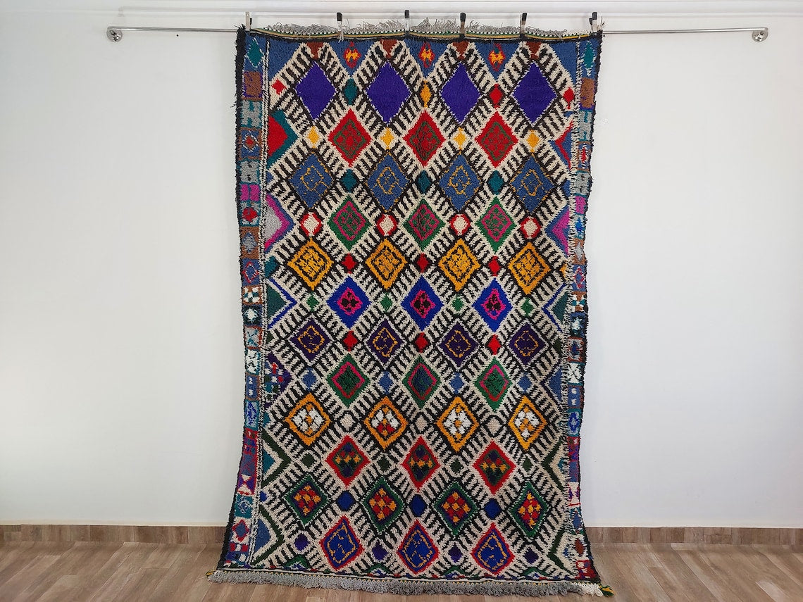 Vibrant Vintage Moroccan Reversible Marmoucha Rug: Handcrafted Berber Tribal Carpet 5.8x8.7 Ft MoroccanBazzArts