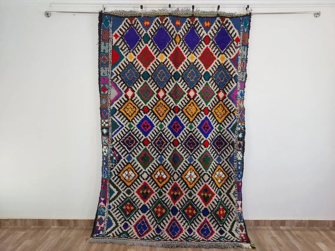 Vibrant Vintage Moroccan Reversible Marmoucha Rug: Handcrafted Berber Tribal Carpet 5.8x8.7 Ft MoroccanBazzArts