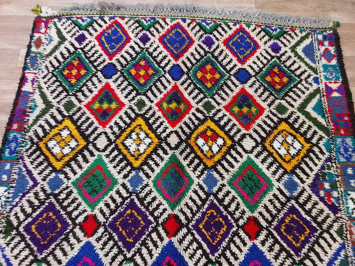 Vibrant Vintage Moroccan Reversible Marmoucha Rug: Handcrafted Berber Tribal Carpet 5.8x8.7 Ft MoroccanBazzArts