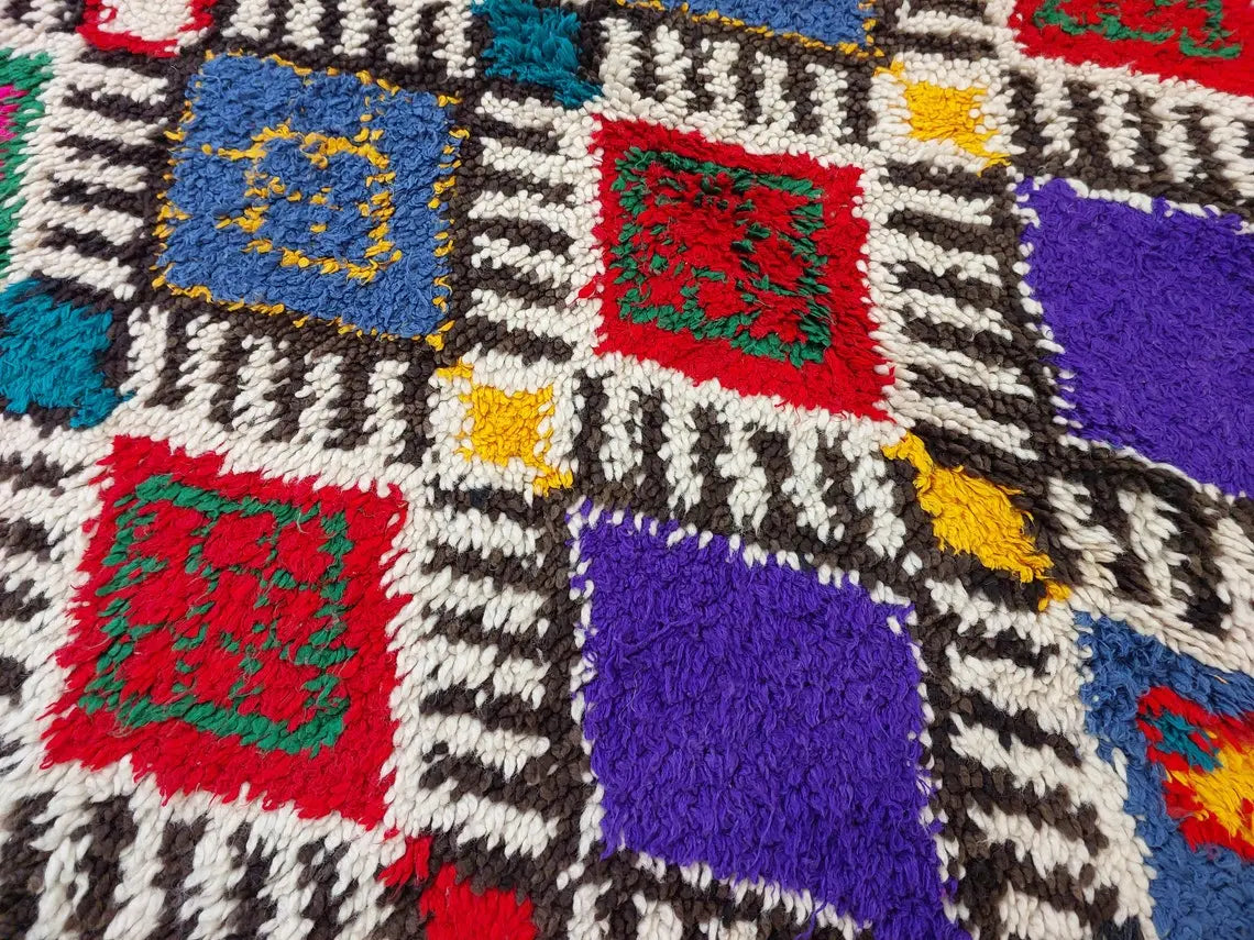 Vibrant Vintage Moroccan Reversible Marmoucha Rug: Handcrafted Berber Tribal Carpet 5.8x8.7 Ft MoroccanBazzArts