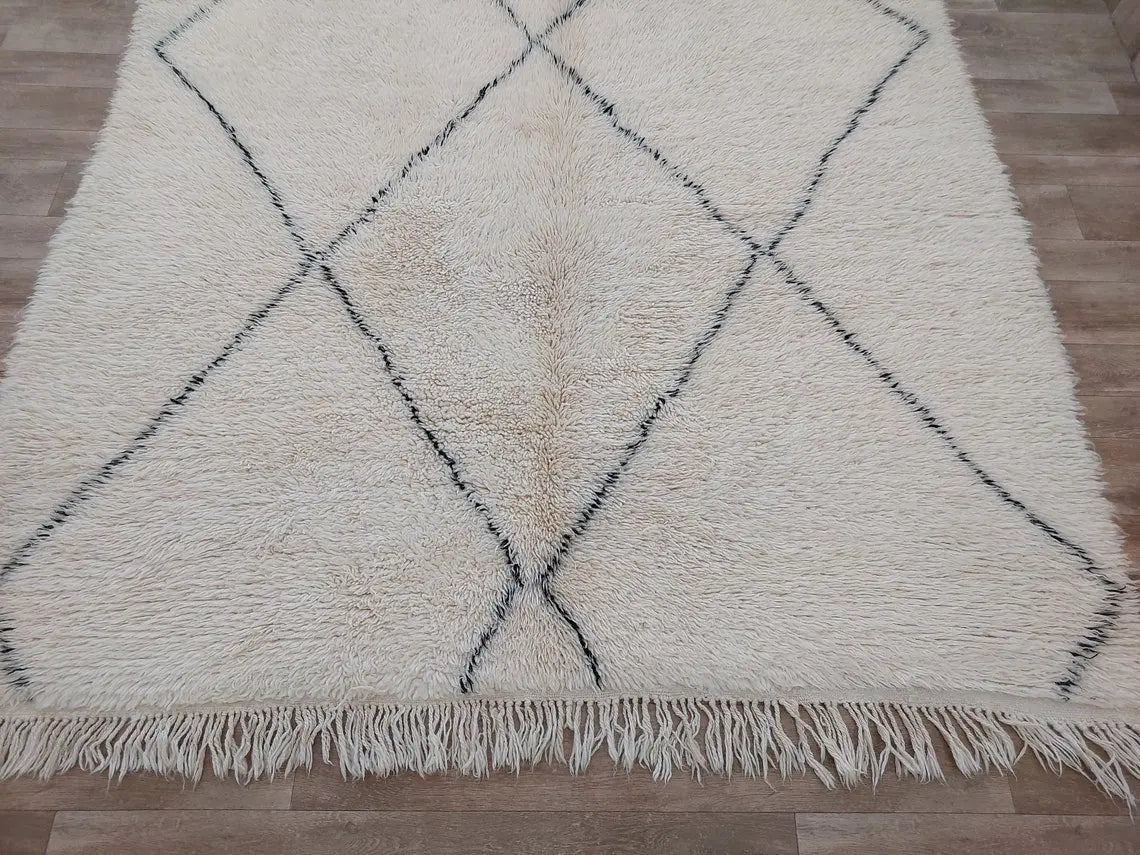 Authentic Beni Ourain Moroccan Berber Rug: Hand-knotted Lamb Wool, 5'10" X 8'6" MoroccanBazzArts