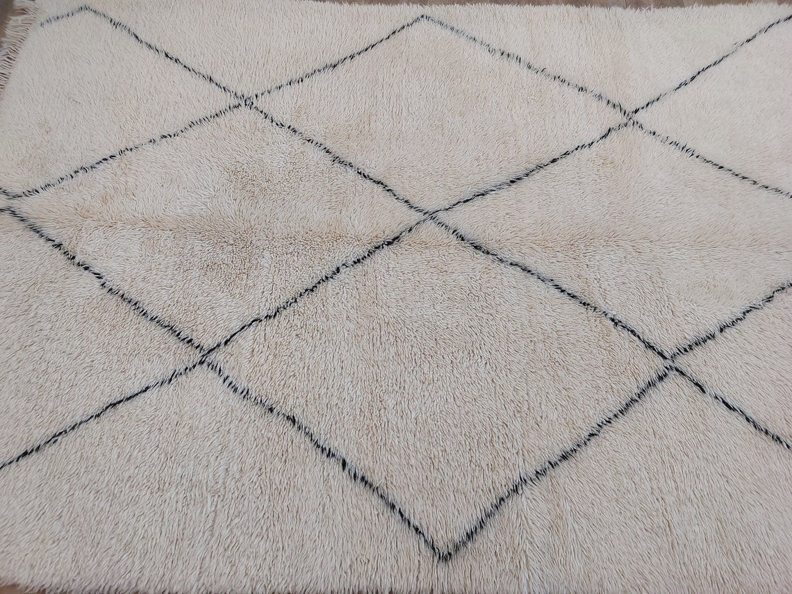 Authentic Beni Ourain Moroccan Berber Rug: Hand-knotted Lamb Wool, 5'10" X 8'6" MoroccanBazzArts