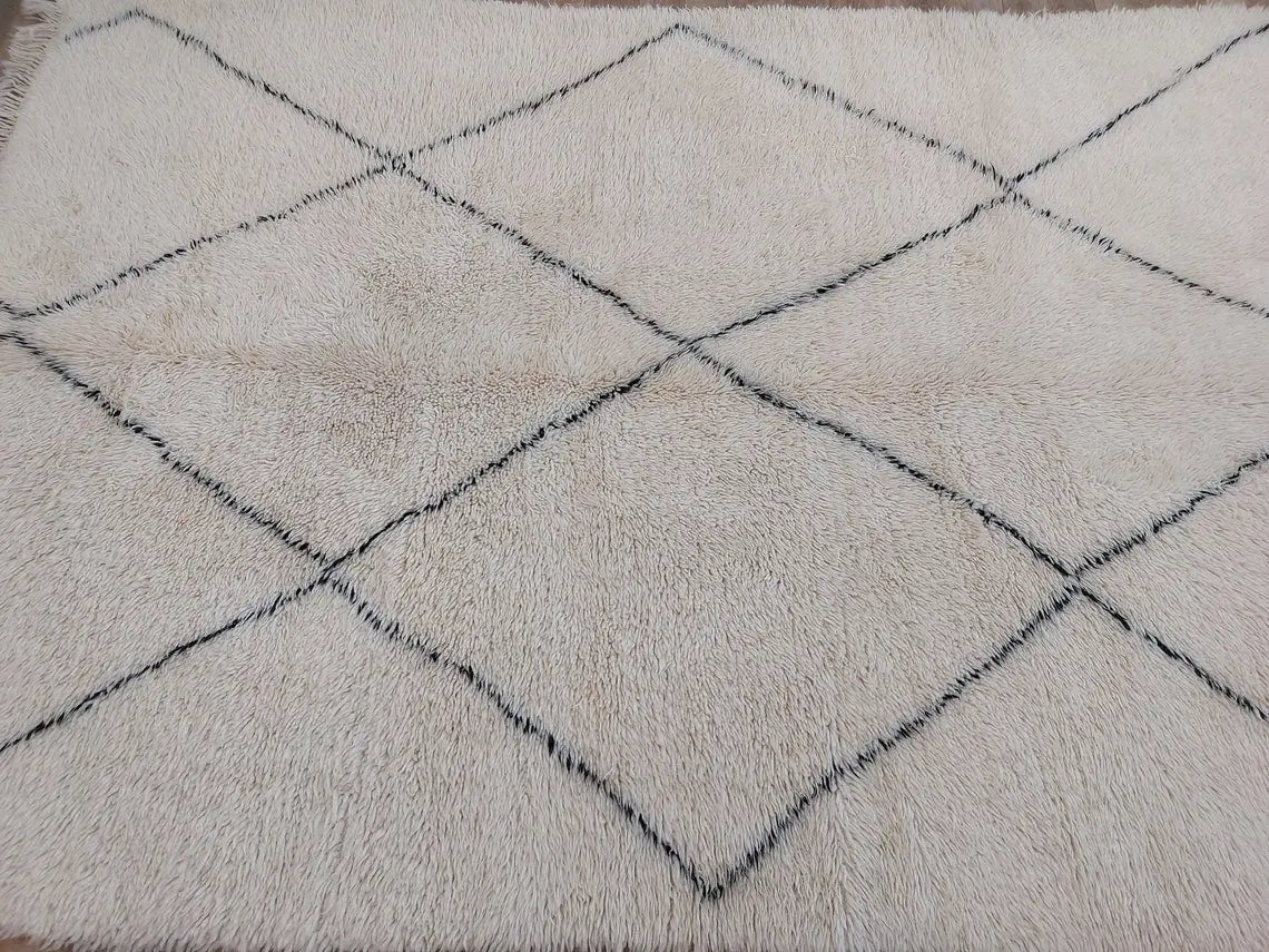 Authentic Beni Ourain Moroccan Berber Rug: Hand-knotted Lamb Wool, 5'10" X 8'6" MoroccanBazzArts