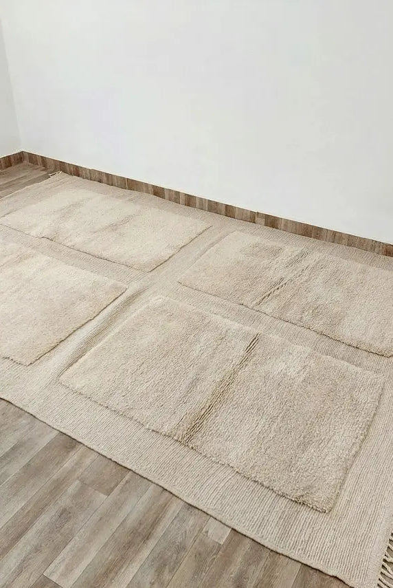 Authentic Moroccan Beni Mrirt Rug: Hand-knotted Neutral Berber Rug , Wool Carpet For Boho Home Decor MoroccanBazzArts