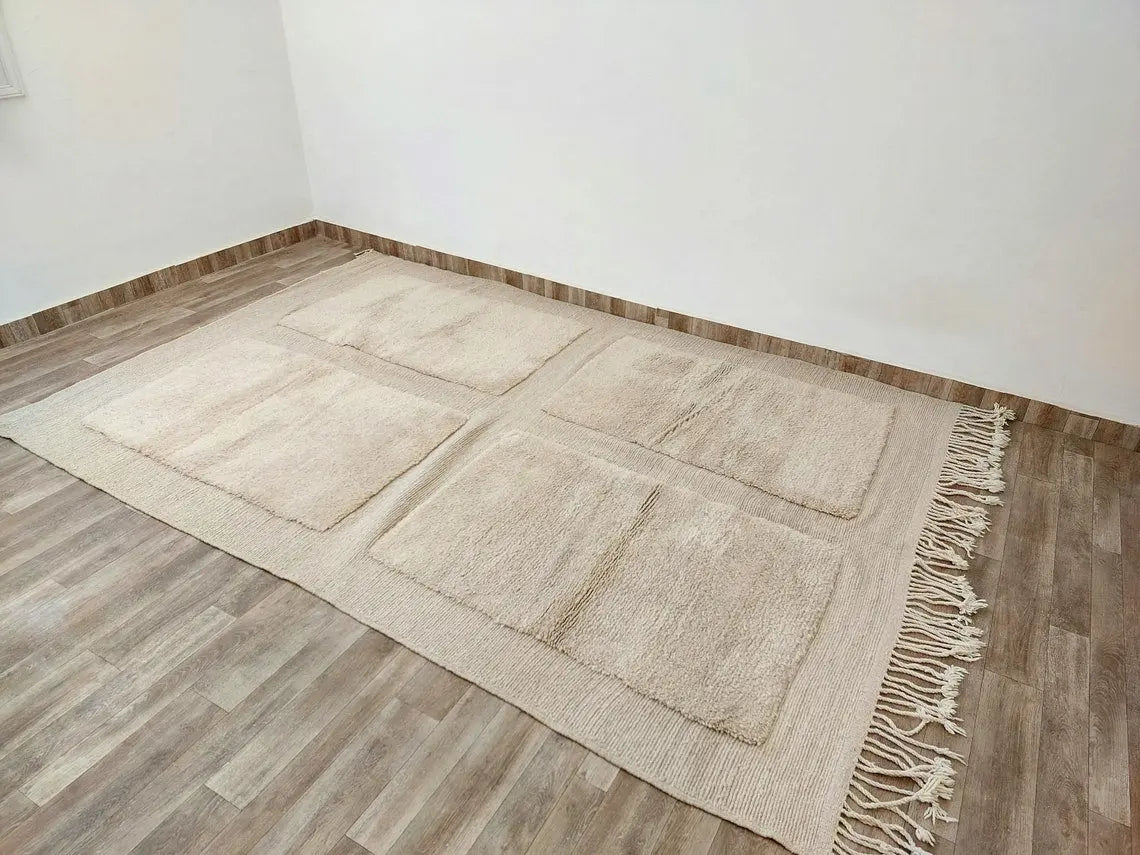 Authentic Moroccan Beni Mrirt Rug: Hand-knotted Neutral Berber Rug , Wool Carpet For Boho Home Decor MoroccanBazzArts