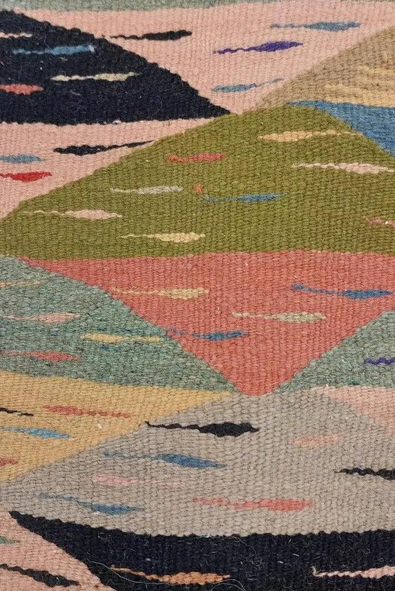 Berber Wool Rug Pink Handwoven Moroccan Kilim 6.6x3.8ft Geometric Vintage Flatweave MoroccanBazzArts