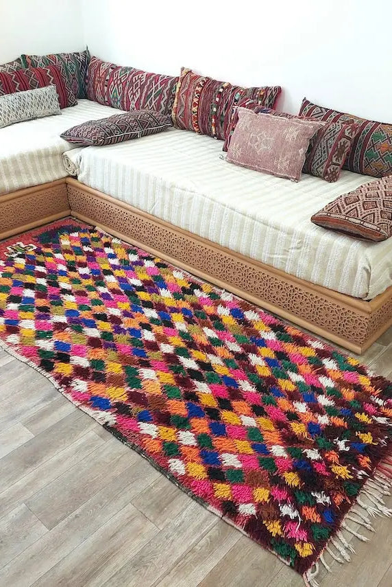 Small Moroccan Rug Runner - Vintage Azilal Rug - Handknotted Rug- Colorful Moroccan Rug - Boucherouite Rug - 3.1x7.8ft MoroccanBazzArts