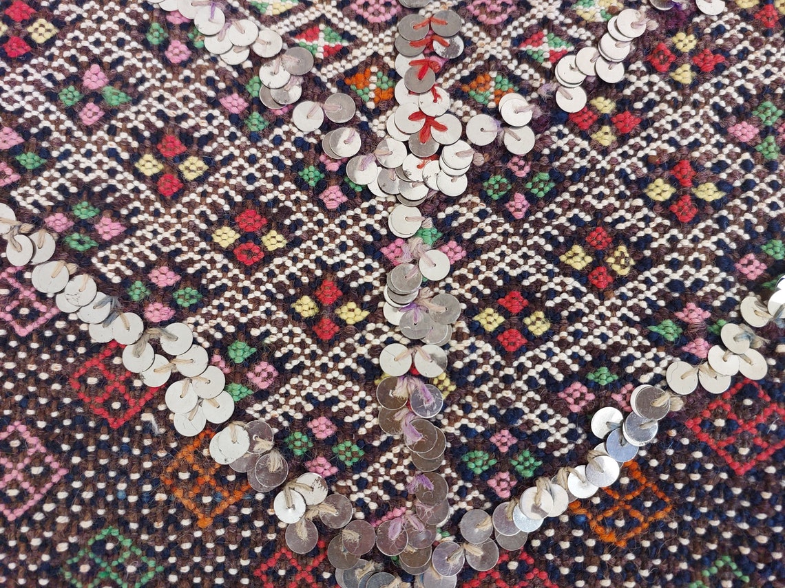 Antique Moroccan Beni Mtir Indigo Wool Flatweave Tent Band - Berber Tribal Textile Runner MoroccanBazzArts