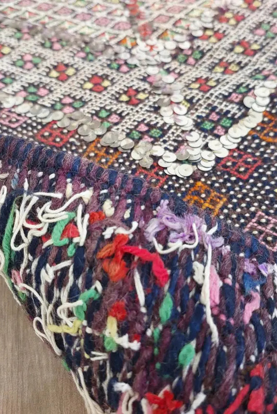 Antique Moroccan Beni Mtir Indigo Wool Flatweave Tent Band - Berber Tribal Textile Runner MoroccanBazzArts