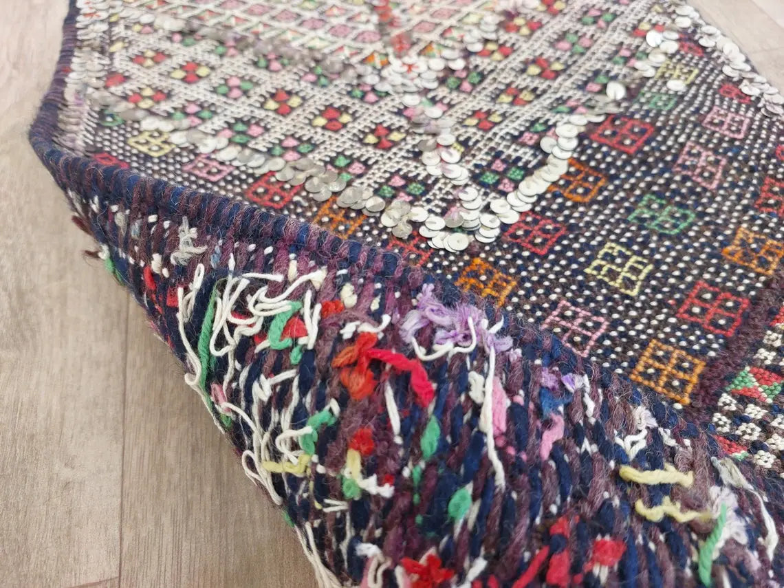 Antique Moroccan Beni Mtir Indigo Wool Flatweave Tent Band - Berber Tribal Textile Runner MoroccanBazzArts