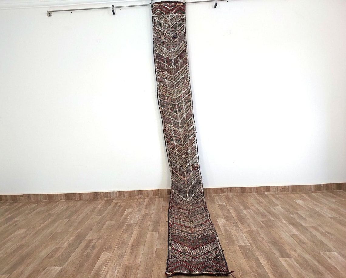 Antique Moroccan Beni Mtir Indigo Wool Flatweave Tent Band - Berber Tribal Textile Runner MoroccanBazzArts