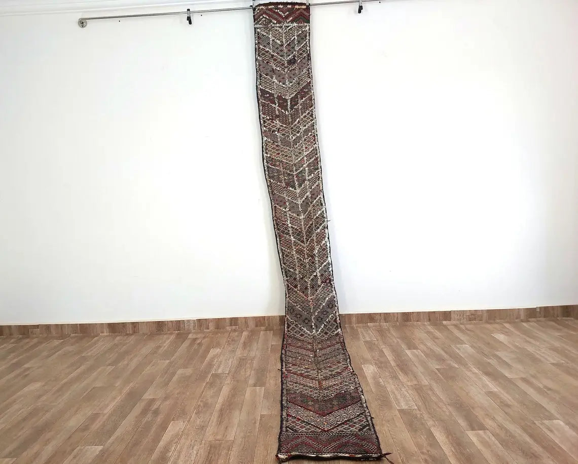 Antique Moroccan Beni Mtir Indigo Wool Flatweave Tent Band - Berber Tribal Textile Runner MoroccanBazzArts