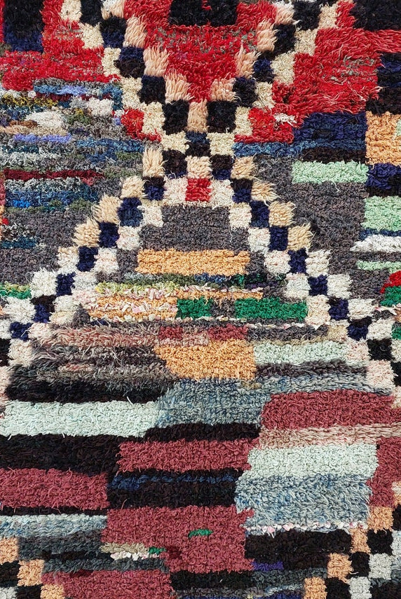 Vibrant Moroccan Boucherouite Rug: Handwoven Recycled Art Carpet for Entryway (4'4"x7') MoroccanBazzArts