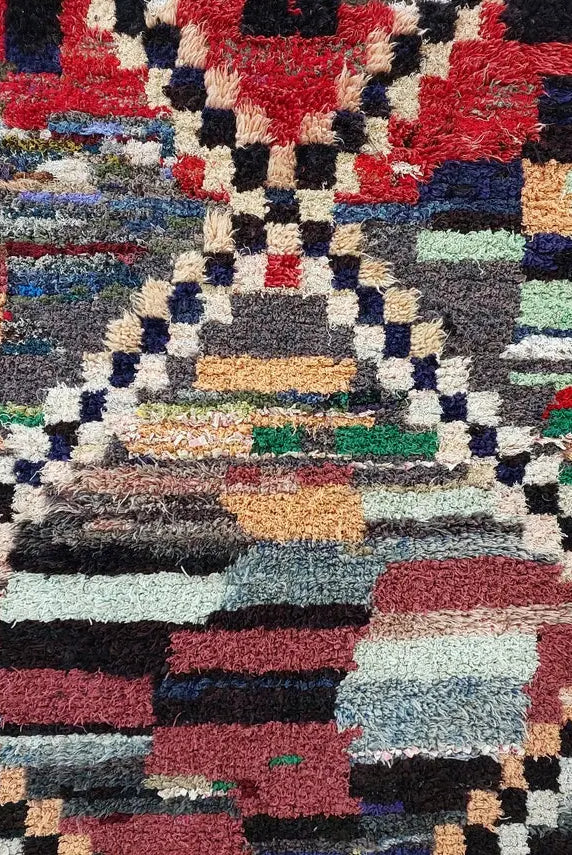 Vibrant Moroccan Boucherouite Rug: Handwoven Recycled Art Carpet for Entryway (4'4"x7') MoroccanBazzArts