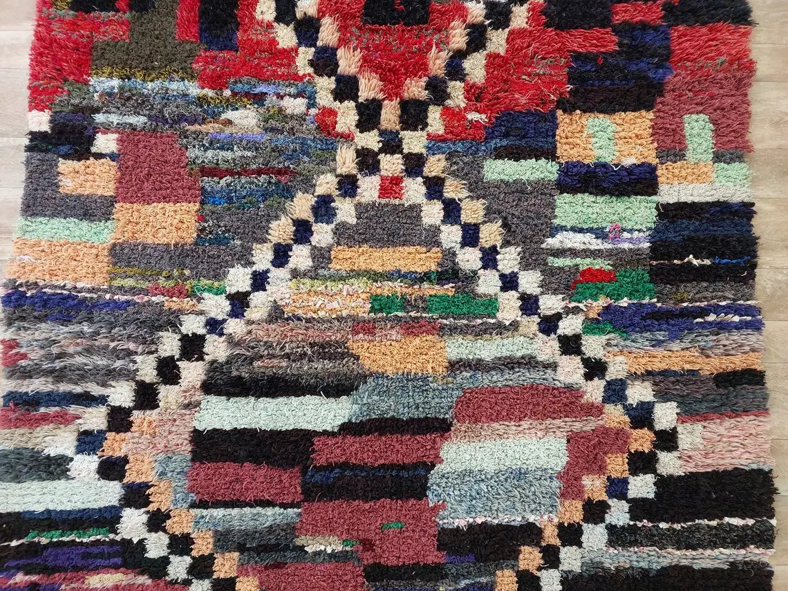 Vibrant Moroccan Boucherouite Rug: Handwoven Recycled Art Carpet for Entryway (4'4"x7') MoroccanBazzArts