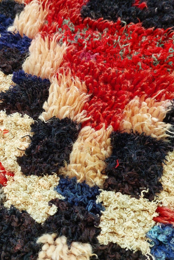 Vibrant Moroccan Boucherouite Rug: Handwoven Recycled Art Carpet for Entryway (4'4"x7') MoroccanBazzArts