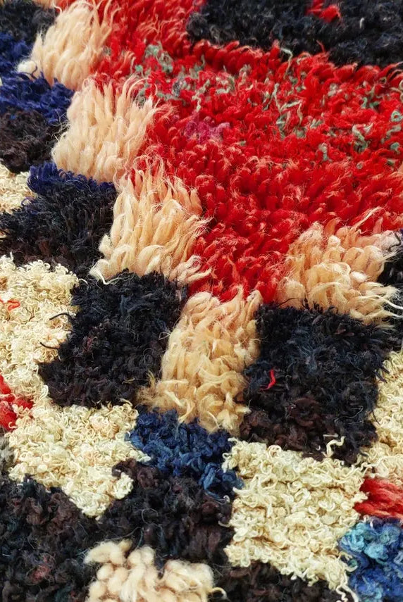 Vibrant Moroccan Boucherouite Rug: Handwoven Recycled Art Carpet for Entryway (4'4"x7') MoroccanBazzArts