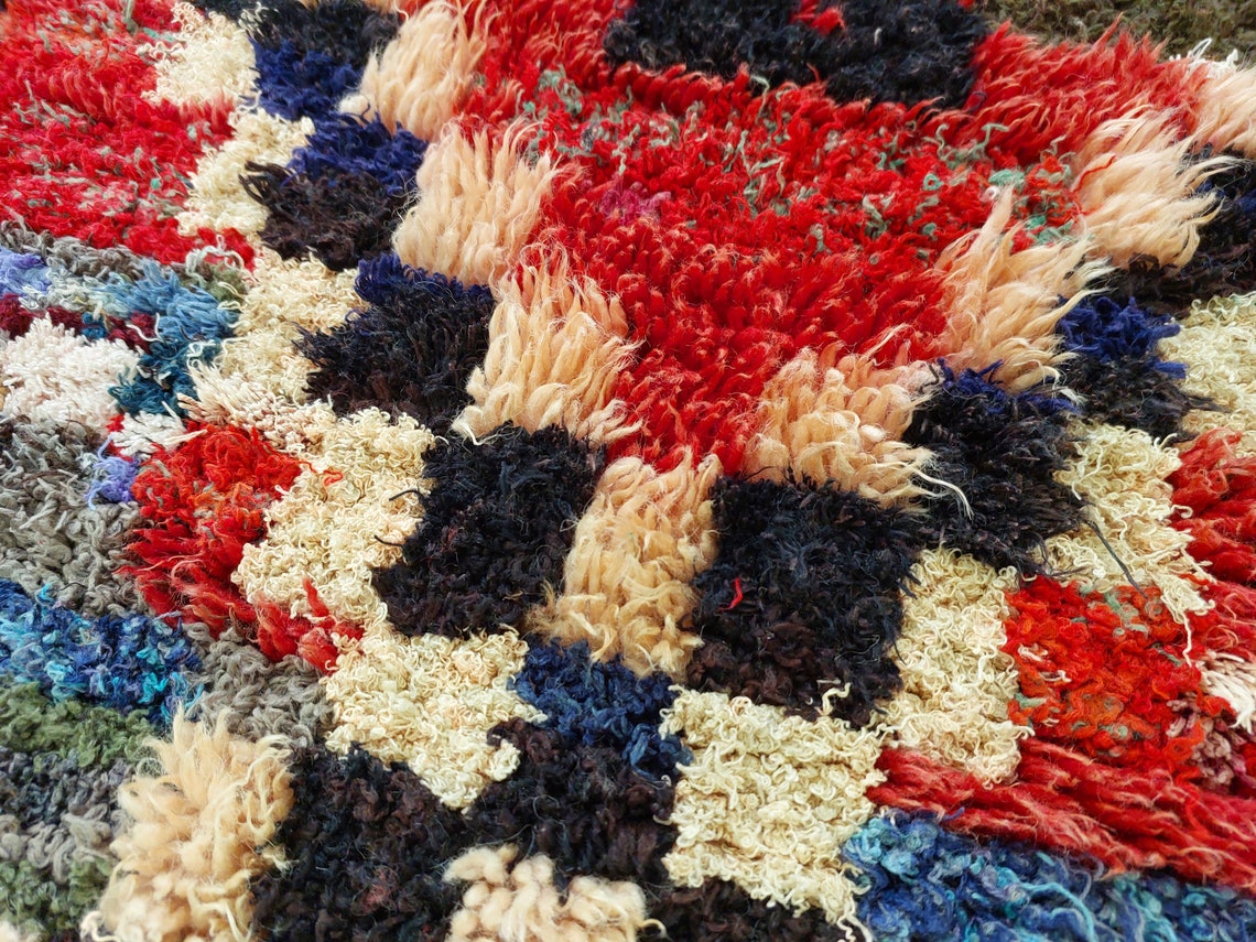 Vibrant Moroccan Boucherouite Rug: Handwoven Recycled Art Carpet for Entryway (4'4"x7') MoroccanBazzArts