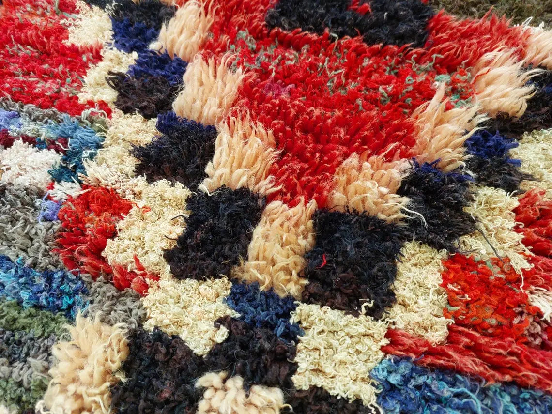 Vibrant Moroccan Boucherouite Rug: Handwoven Recycled Art Carpet for Entryway (4'4"x7') MoroccanBazzArts