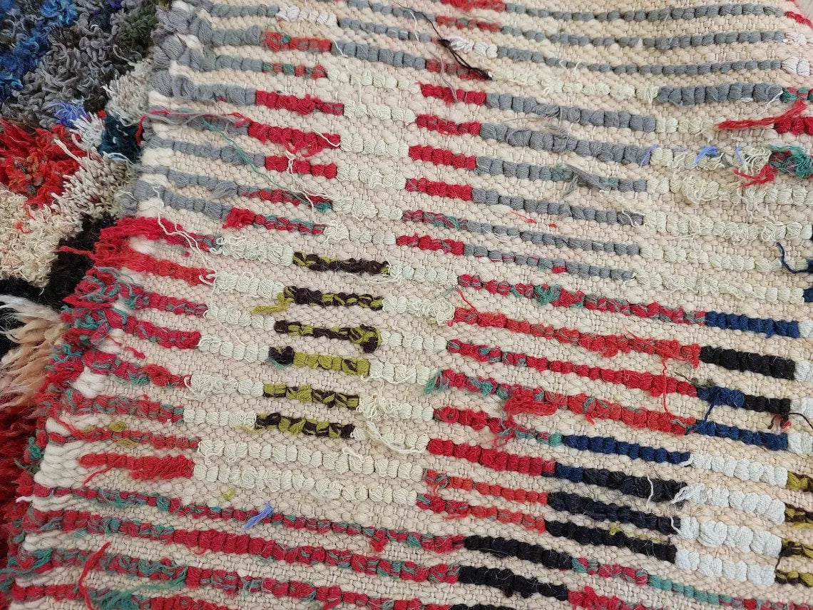 Vibrant Moroccan Boucherouite Rug: Handwoven Recycled Art Carpet for Entryway (4'4"x7') MoroccanBazzArts