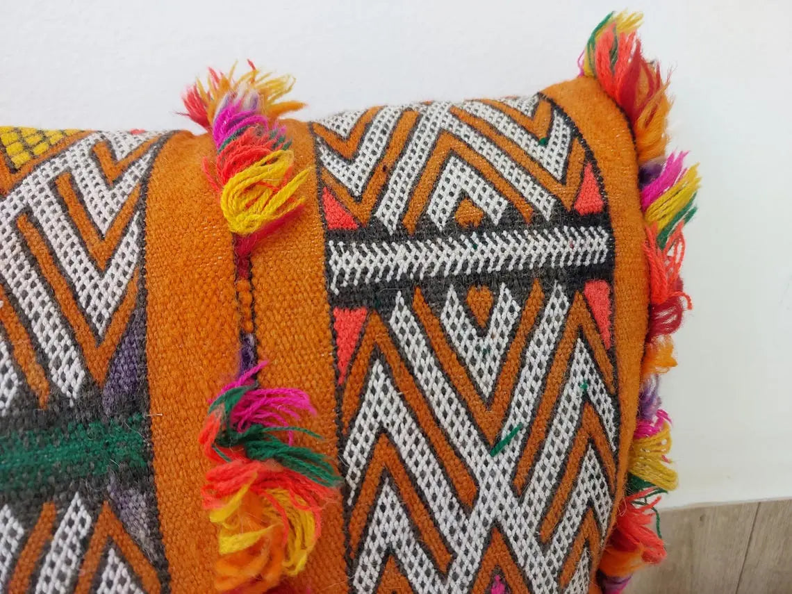 Authentic Vintage Moroccan Berber Lumbar Pillow - Handmade Bohemian Double-sided Cushion Cover 13x21 MoroccanBazzArts