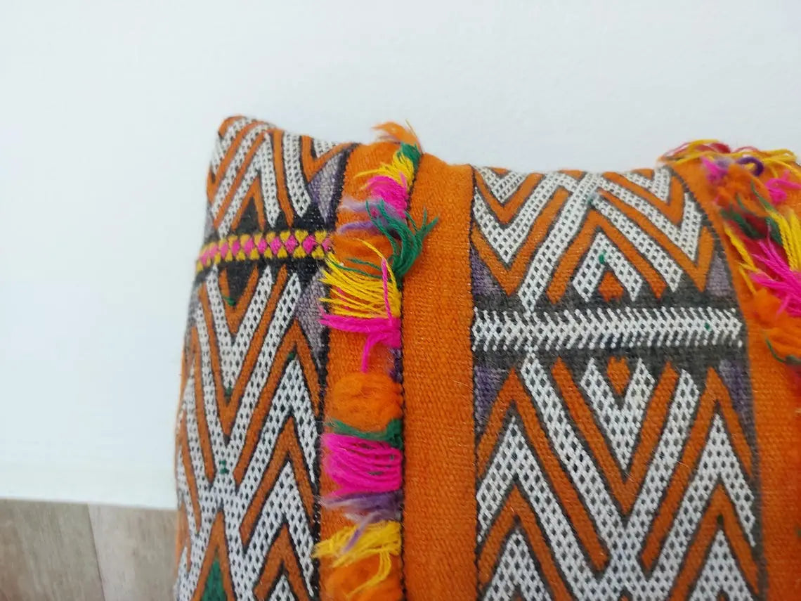Authentic Vintage Moroccan Berber Lumbar Pillow - Handmade Bohemian Double-sided Cushion Cover 13x21 MoroccanBazzArts