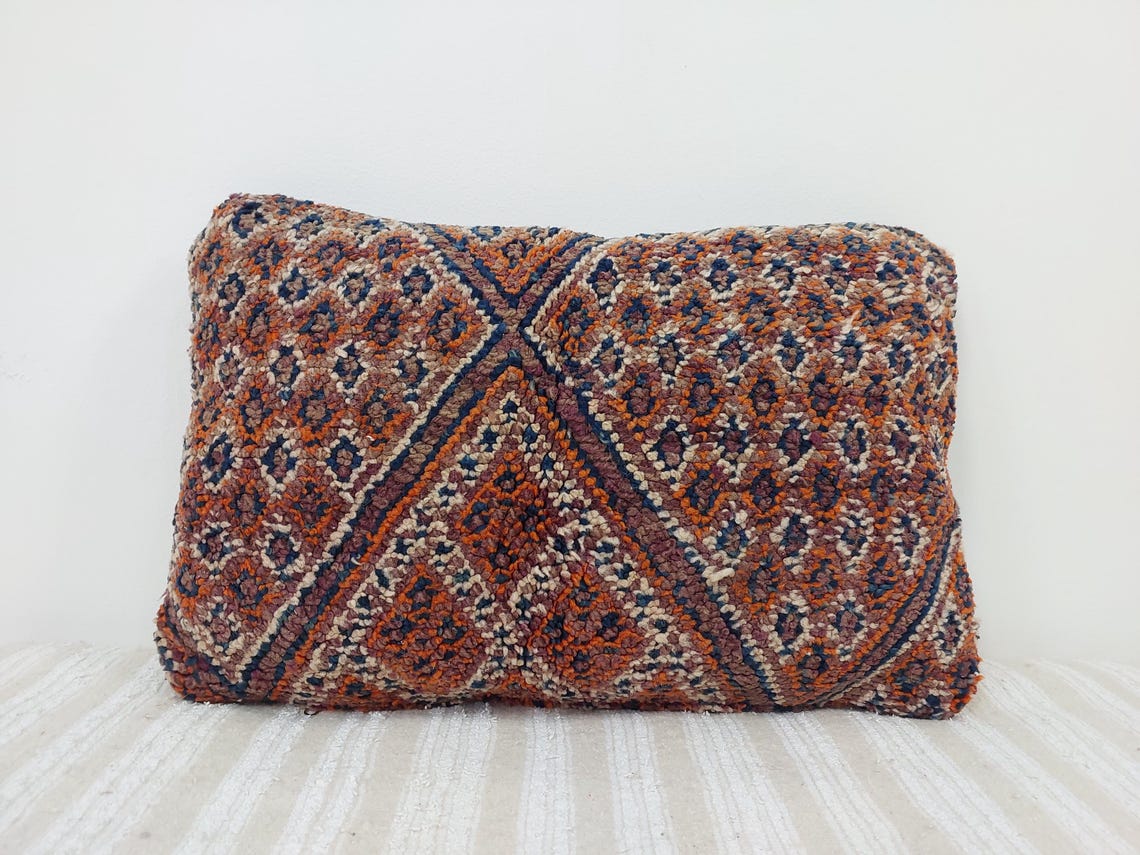 Indigo Beni Mguild Pillow, Decorated Wool Pillow, Moroccan Pillow, 24x16 Inches MoroccanBazzArts