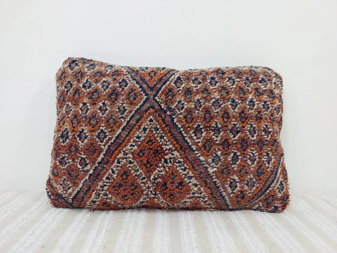 Indigo Beni Mguild Pillow, Decorated Wool Pillow, Moroccan Pillow, 24x16 Inches MoroccanBazzArts