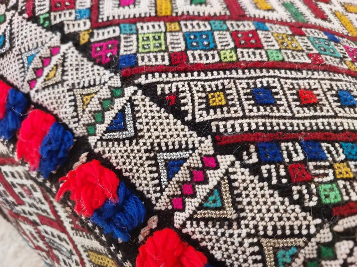 Authentic Handmade Berber Bridal Suitcase - Vintage Moroccan Kilim Pouf Ottoman Floor Cushion MoroccanBazzArts