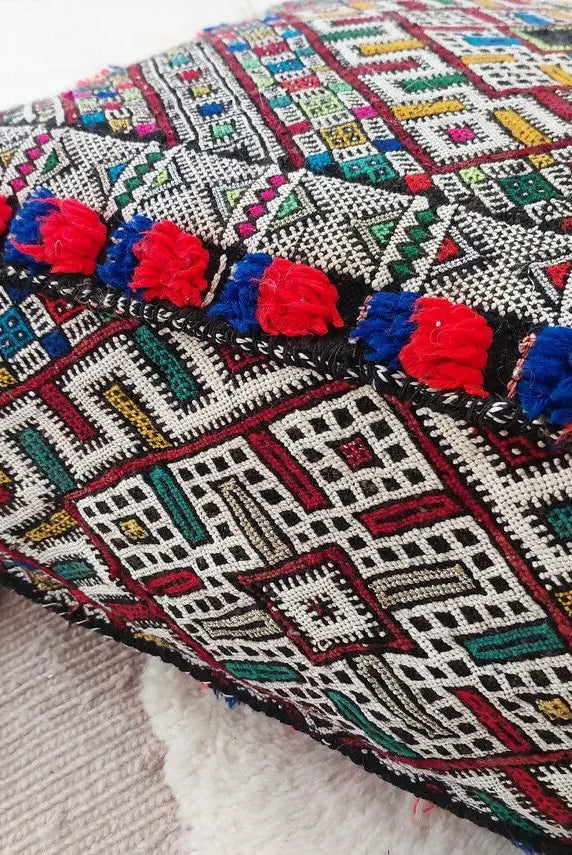 Authentic Handmade Berber Bridal Suitcase - Vintage Moroccan Kilim Pouf Ottoman Floor Cushion MoroccanBazzArts