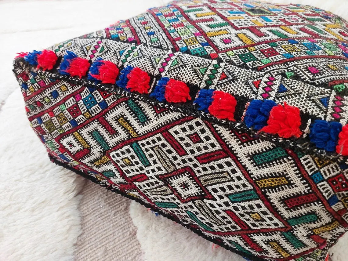 Authentic Handmade Berber Bridal Suitcase - Vintage Moroccan Kilim Pouf Ottoman Floor Cushion MoroccanBazzArts