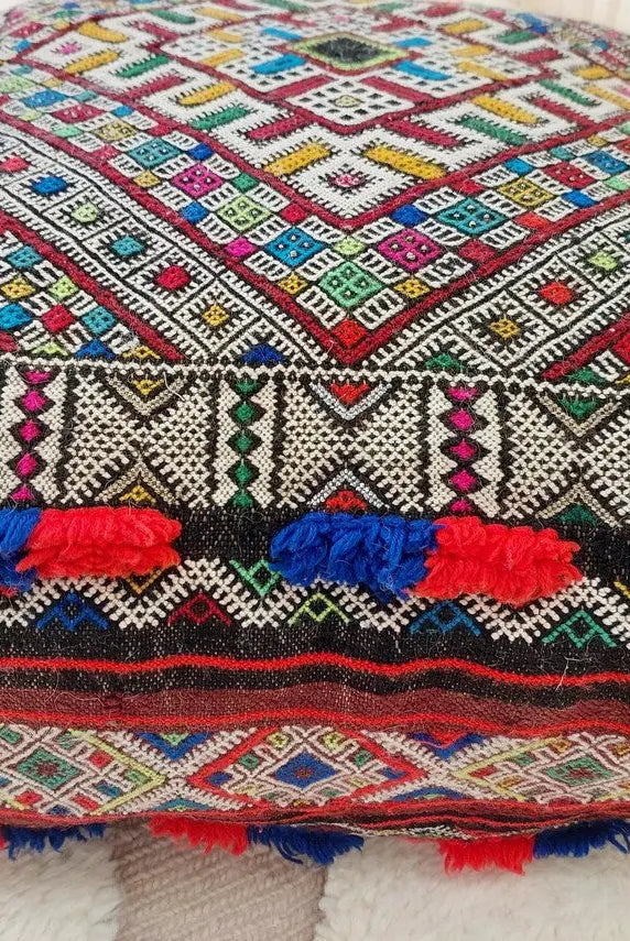 Authentic Handmade Berber Bridal Suitcase - Vintage Moroccan Kilim Pouf Ottoman Floor Cushion MoroccanBazzArts