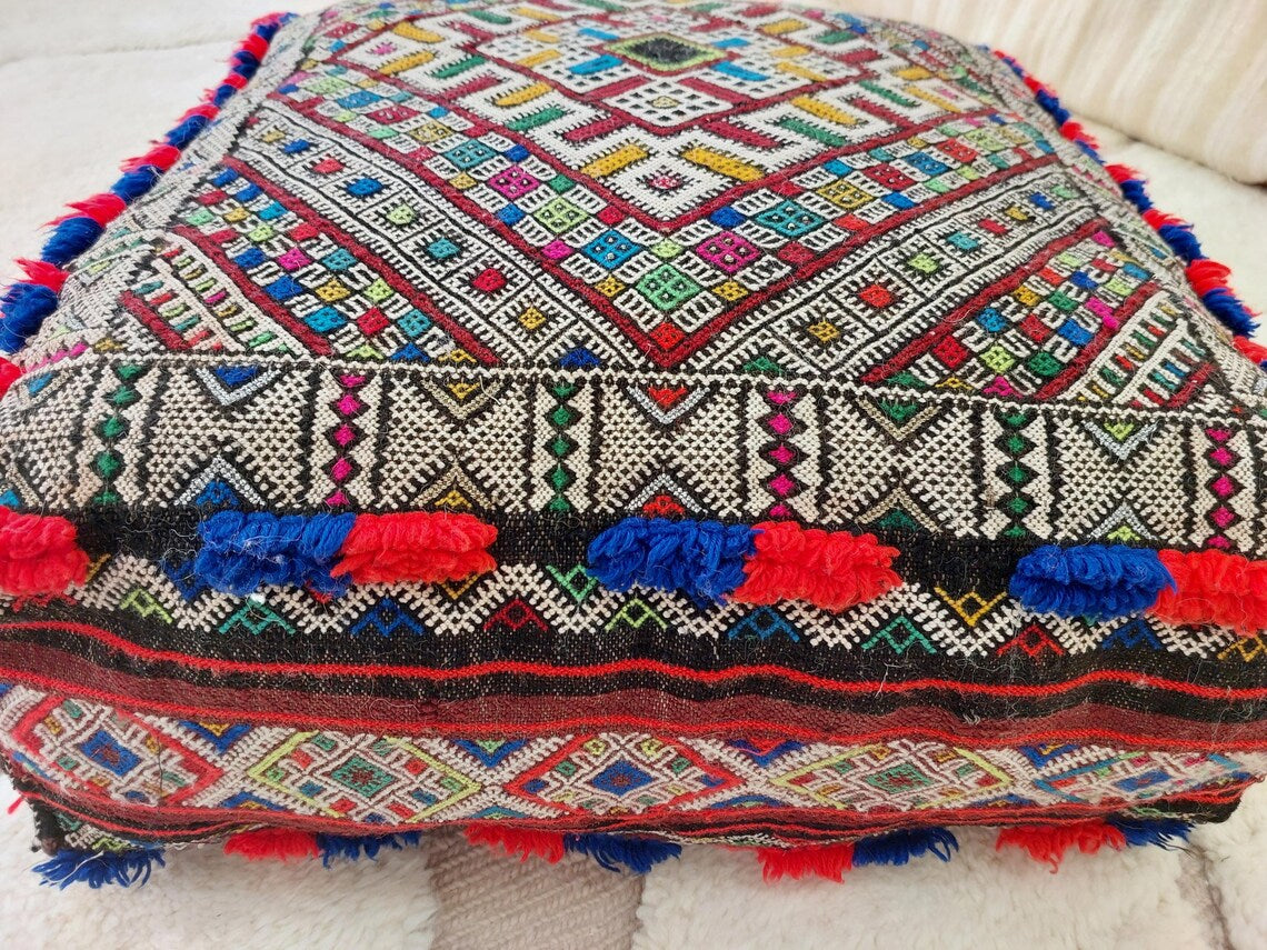 Authentic Handmade Berber Bridal Suitcase - Vintage Moroccan Kilim Pouf Ottoman Floor Cushion MoroccanBazzArts