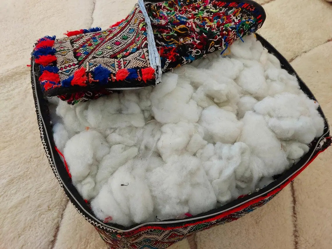 Authentic Handmade Berber Bridal Suitcase - Vintage Moroccan Kilim Pouf Ottoman Floor Cushion MoroccanBazzArts
