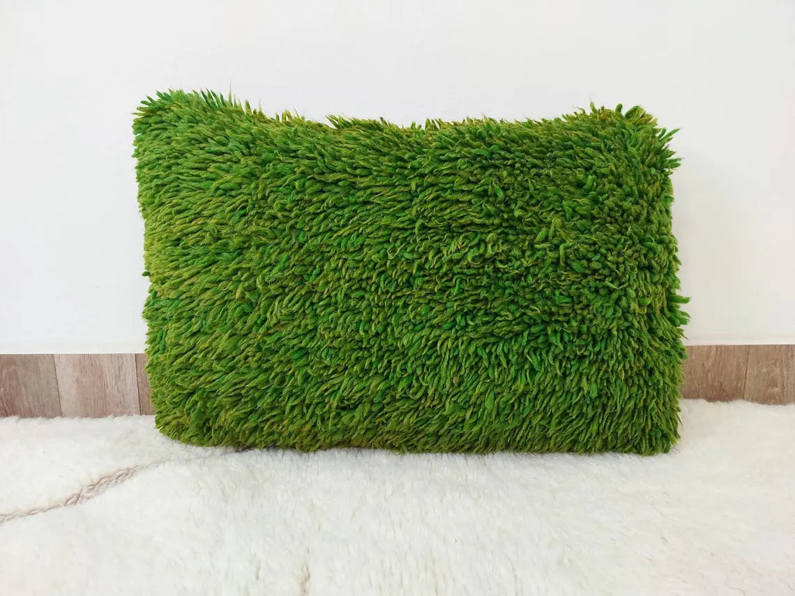 Emerald Beni Mguild Moroccan Wool Pillow - Decorative Berber Cushion, Boho Style, 24x16 Inches MoroccanBazzArts