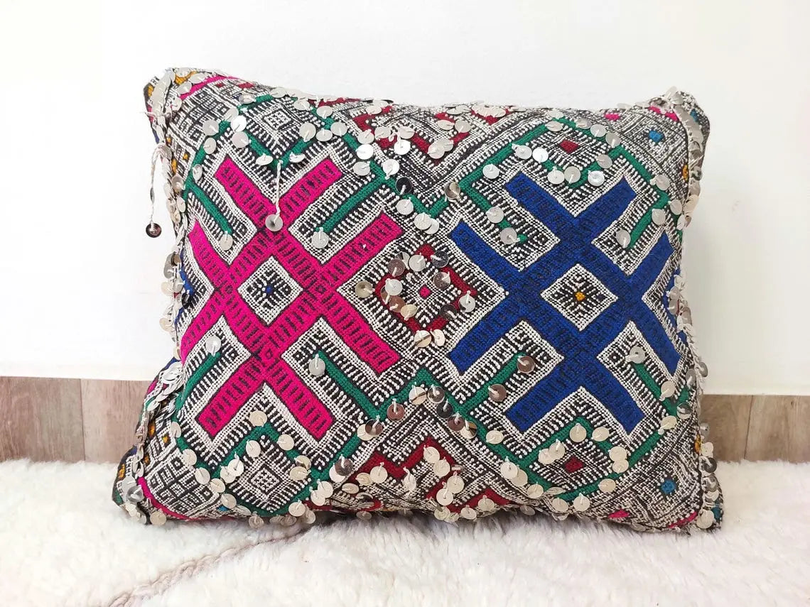 Moroccan Kilim Pillow Cover, Berber Kilim Pillow, Moroccan Pillow, Handmade Wool Pillow, Decorative Pillow Case. MoroccanBazzArts