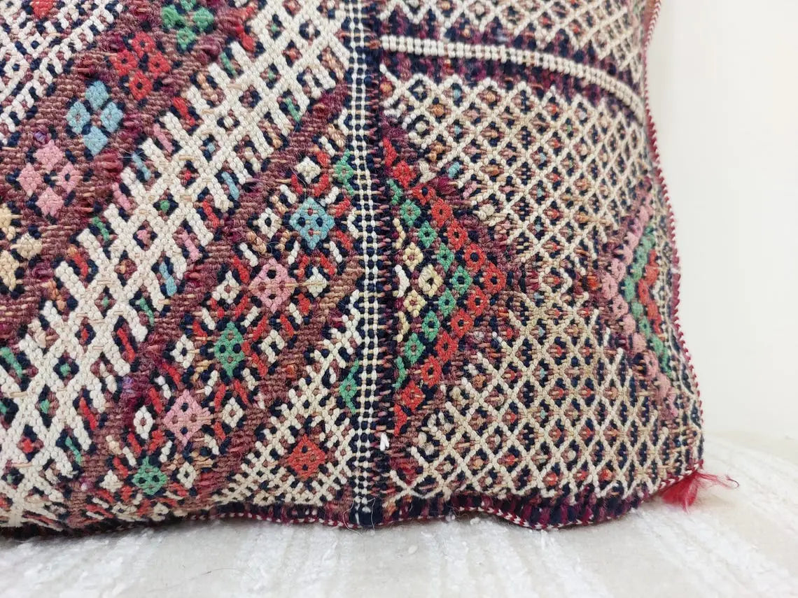 Unique And Authentic Lumbar Berber Pillow From Beni Sadden Tribe, Indigo Wool. MoroccanBazzArts