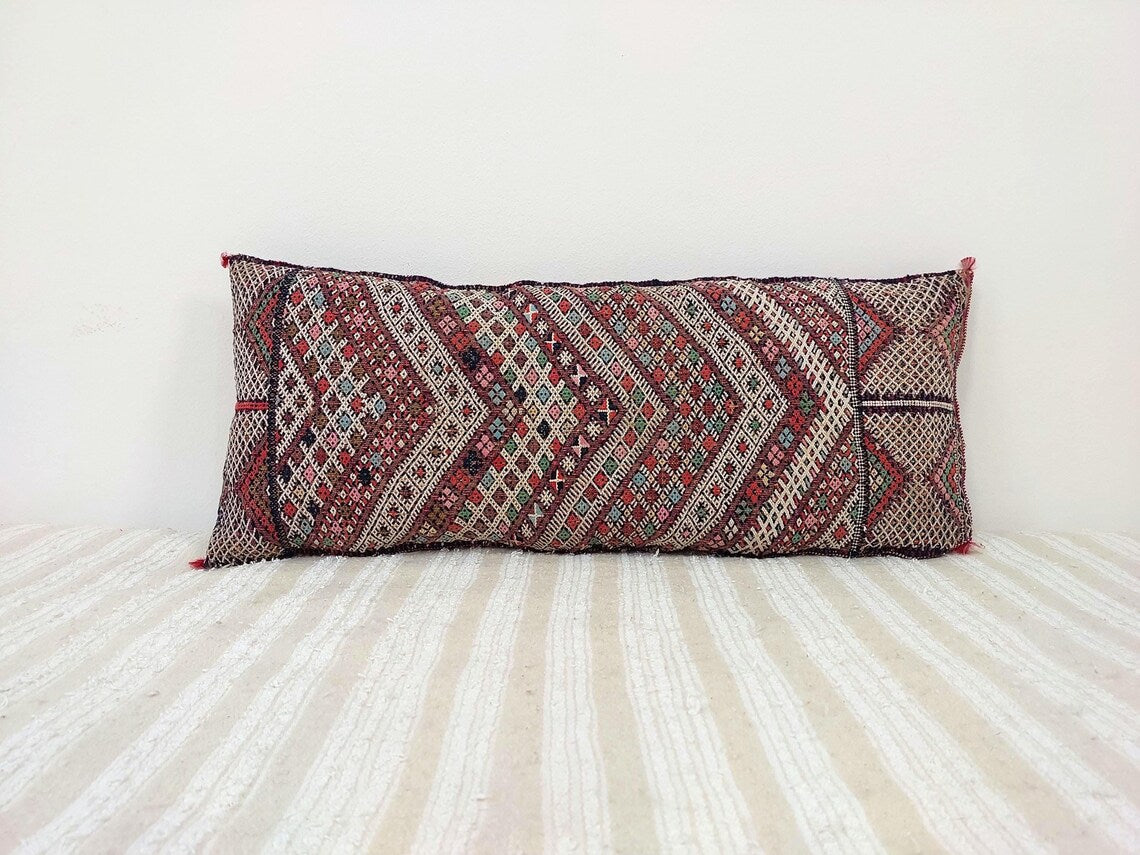 Unique And Authentic Lumbar Berber Pillow From Beni Sadden Tribe, Indigo Wool. MoroccanBazzArts