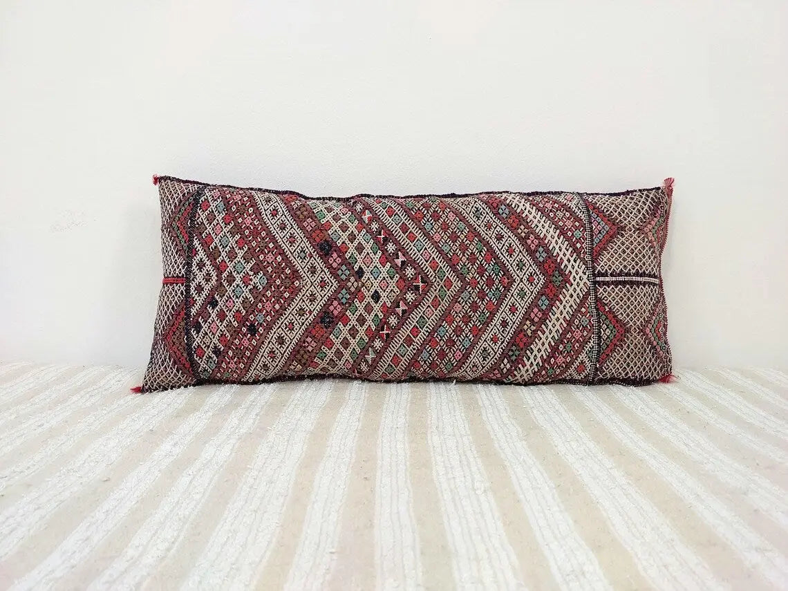 Unique And Authentic Lumbar Berber Pillow From Beni Sadden Tribe, Indigo Wool. MoroccanBazzArts