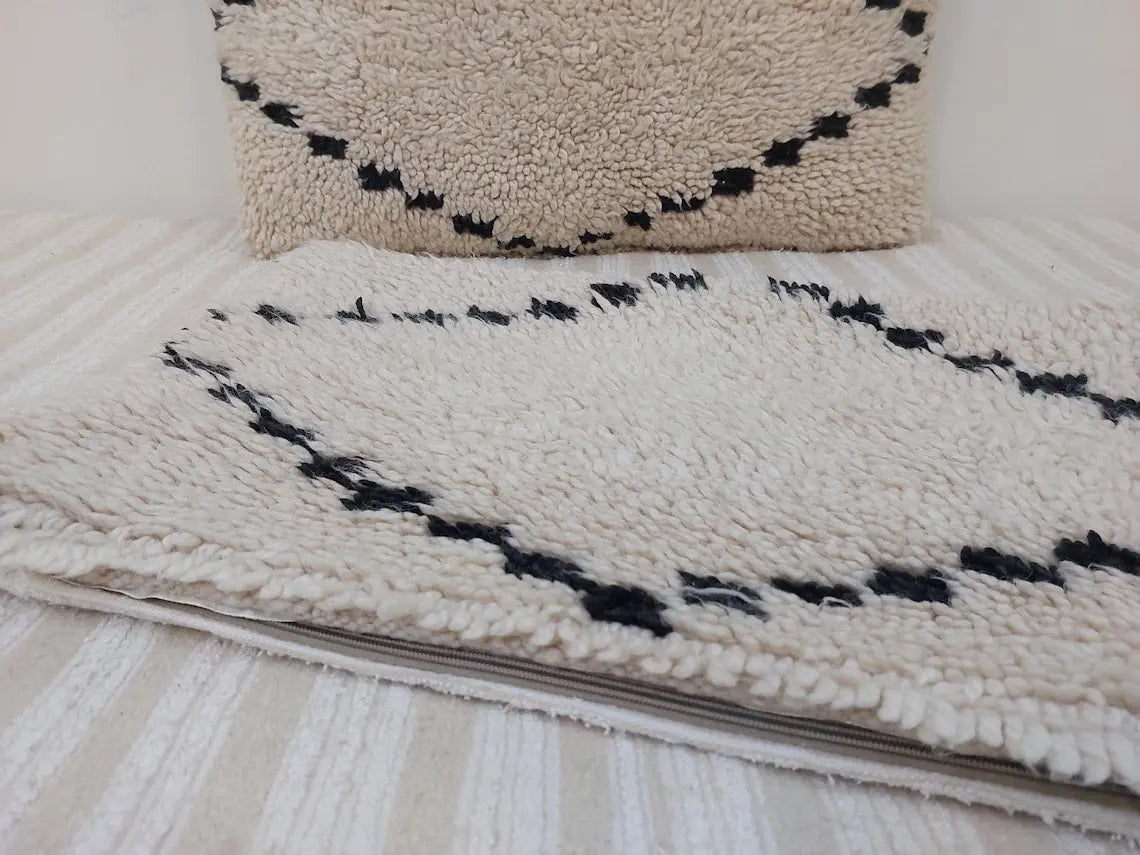 Set Of Two Beni Ourain Pillows, Decorated Pillows, Throw Moroccan Cushions, 16x27 Inches MoroccanBazzArts