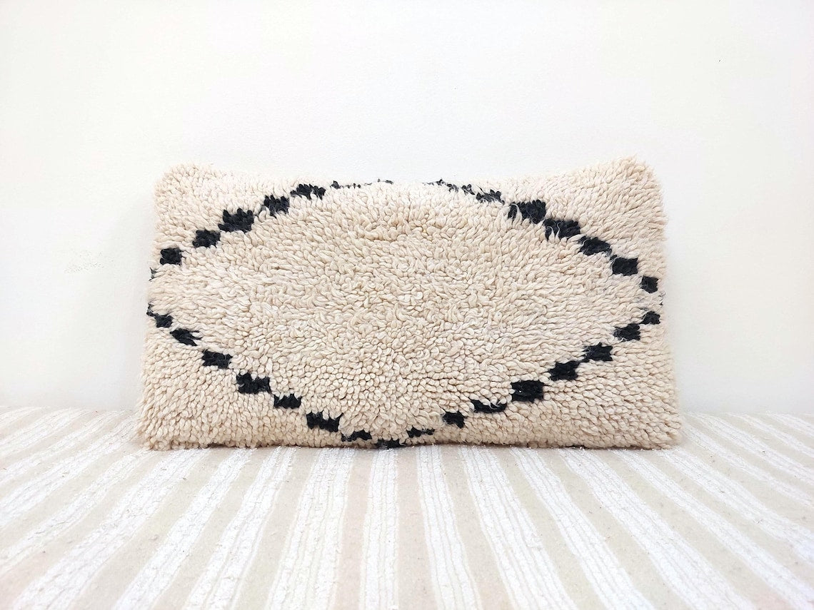 Set Of Two Beni Ourain Pillows, Decorated Pillows, Throw Moroccan Cushions, 16x27 Inches MoroccanBazzArts