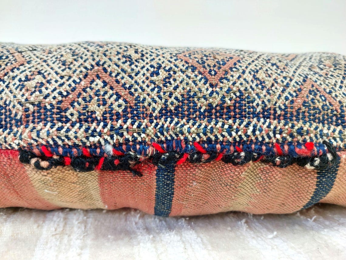 Authentic Vintage Zayan Pillow | Moroccan Pillow, Handmade Rectangular Cushion, Berber Pillow Case 1950s MoroccanBazzArts