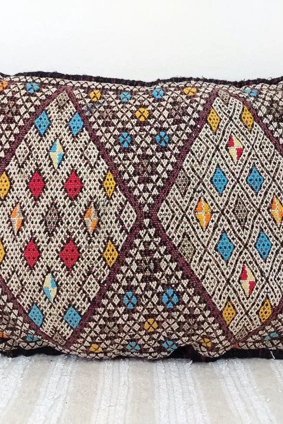 Moha | Vintage Moroccan Pillow - Handmade Cushion - Handwoven Rectangular Berber Pillow Case - Kilim Pillow - Bohemian Style MoroccanBazzArts