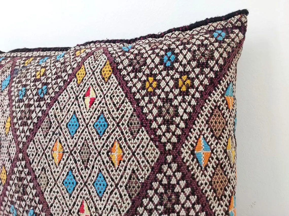 Moha | Vintage Moroccan Pillow - Handmade Cushion - Handwoven Rectangular Berber Pillow Case - Kilim Pillow - Bohemian Style MoroccanBazzArts
