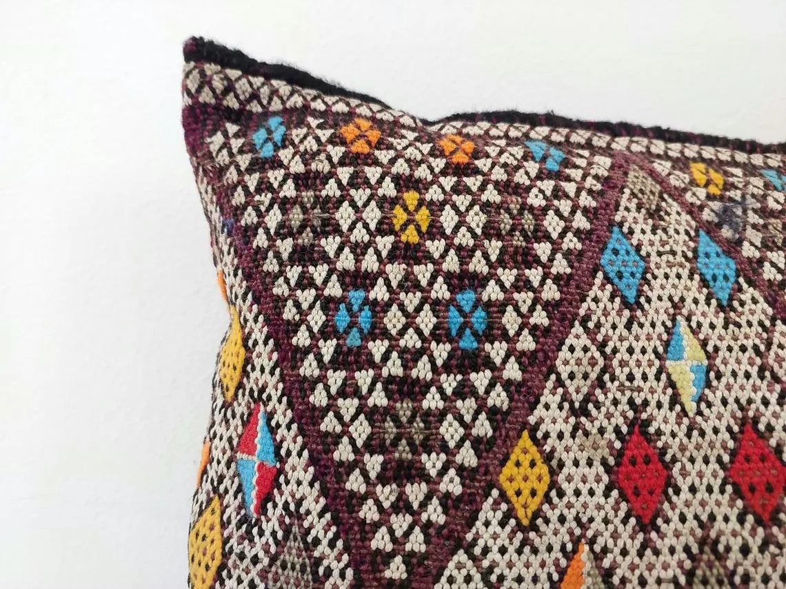 Moha | Vintage Moroccan Pillow - Handmade Cushion - Handwoven Rectangular Berber Pillow Case - Kilim Pillow - Bohemian Style MoroccanBazzArts